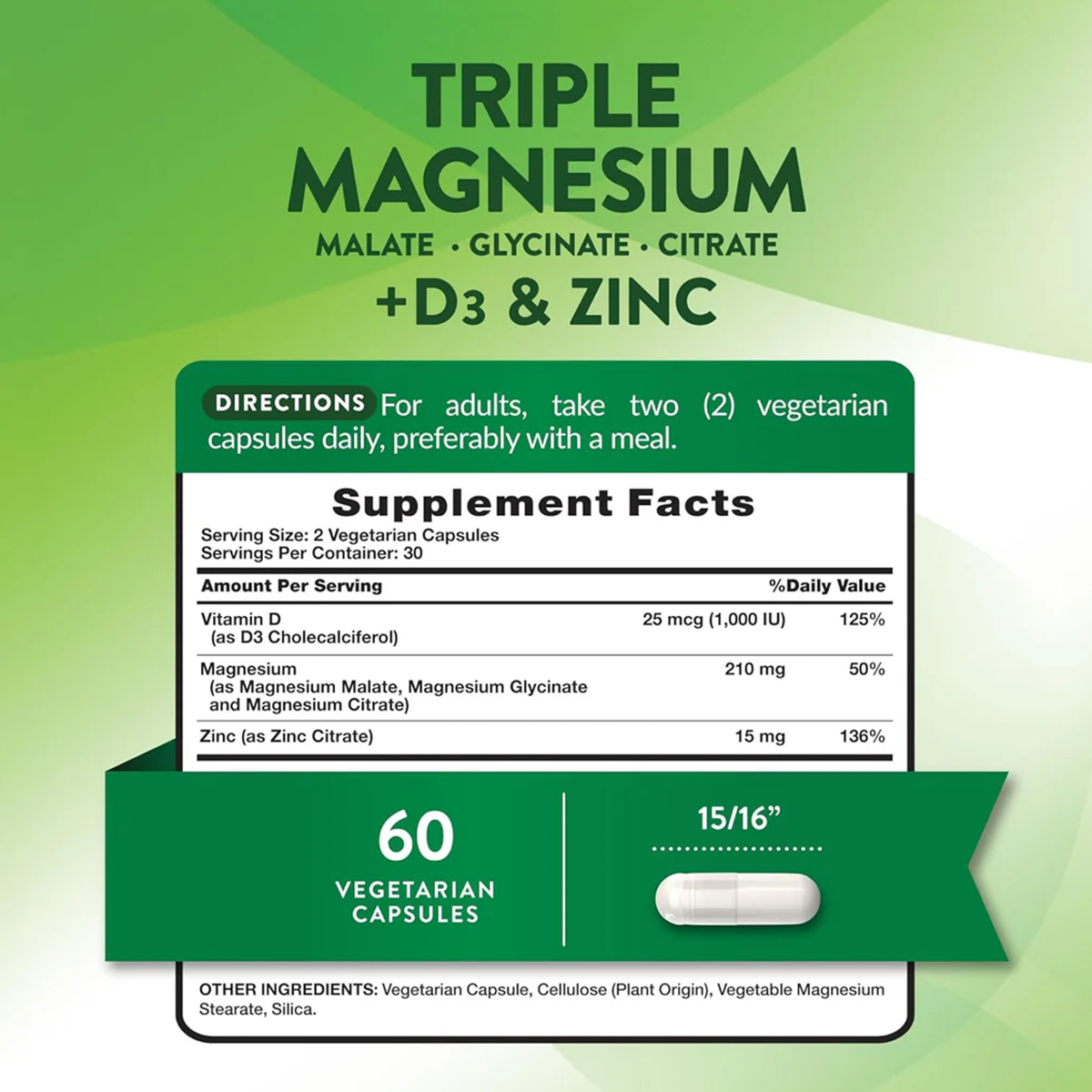 Triple Magnesio + Zinc+ Vitamina D - 60 cápsulas