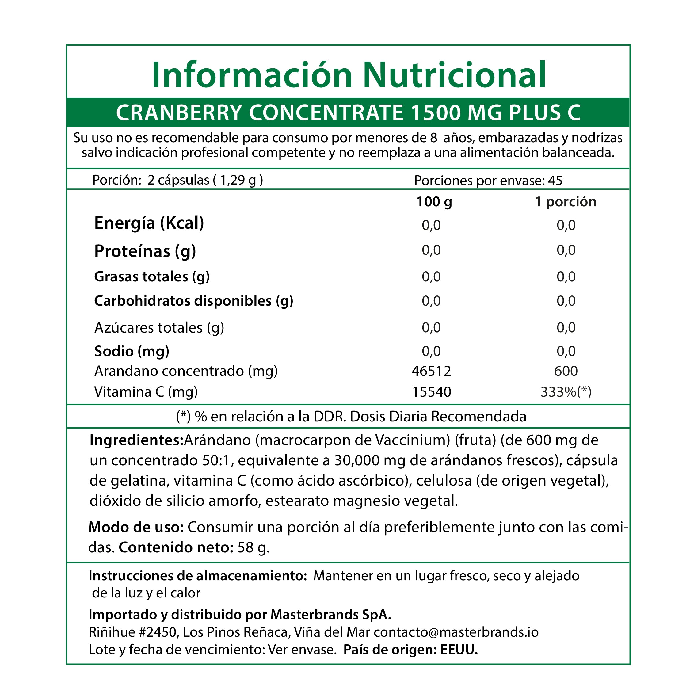Cranberry Concentrado 15000 mg + Vitamina C – 90 Cápsulas