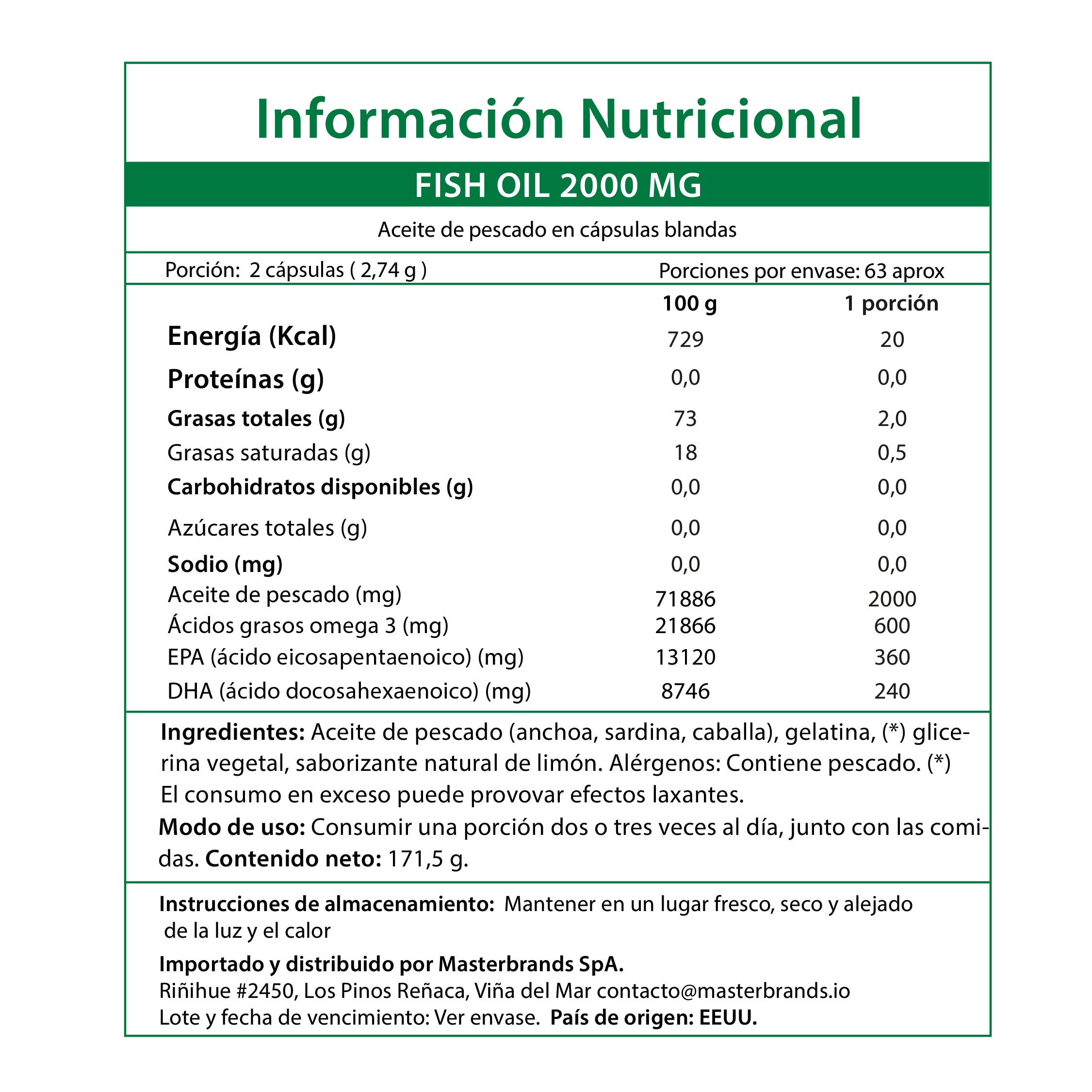 Omega 3 Fish Oil 2000 mg con esencia de limón - Cápsulas Blandas