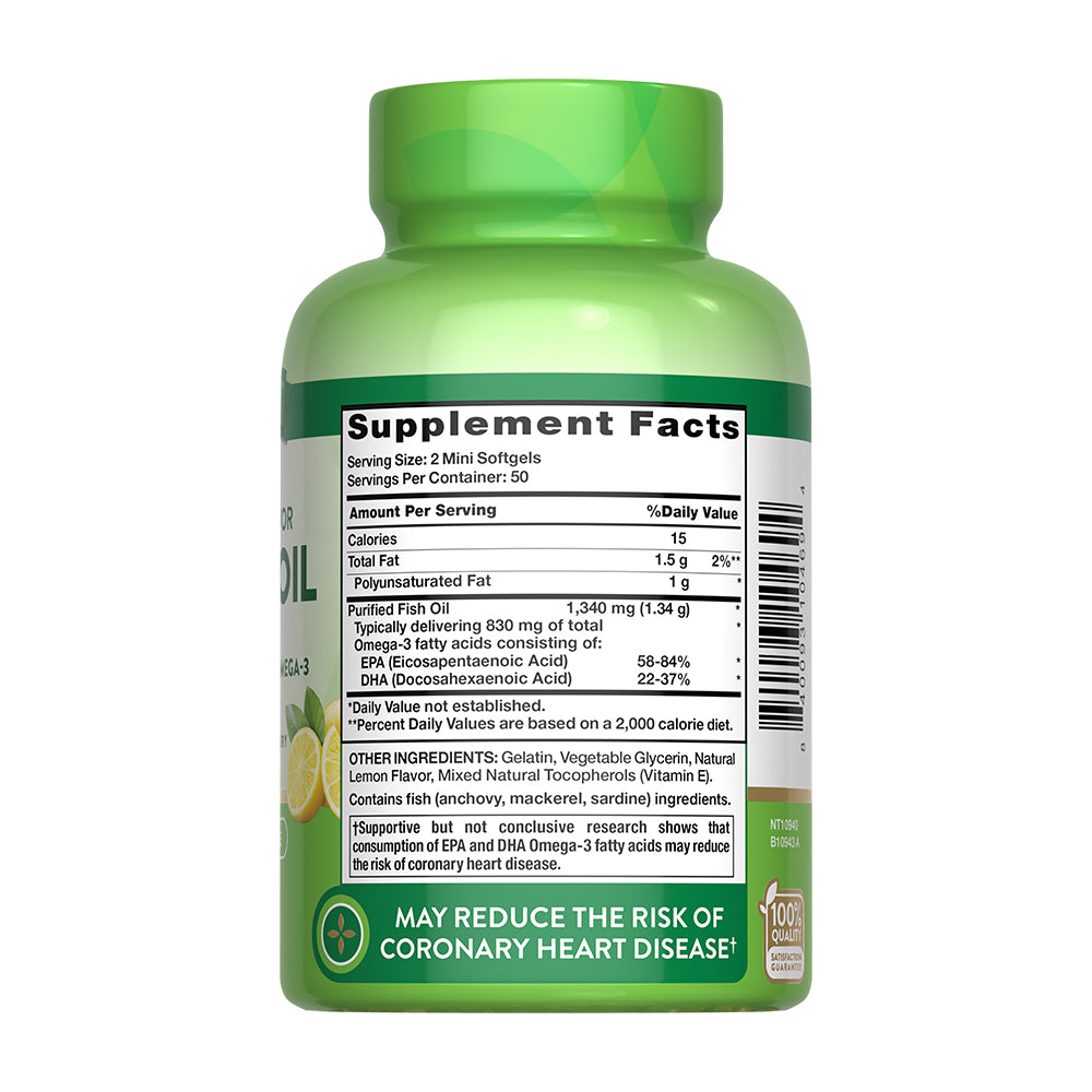 Omega 3 Mini Fish Oil 1340 mg con esencia de limón - 100 Cápsulas Blandas