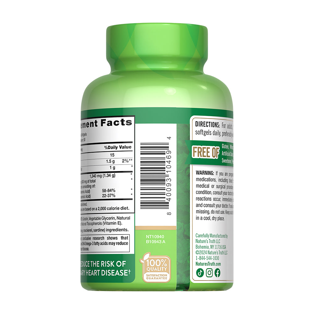 Omega 3 Mini Fish Oil 1340 mg con esencia de limón - 100 Cápsulas Blandas