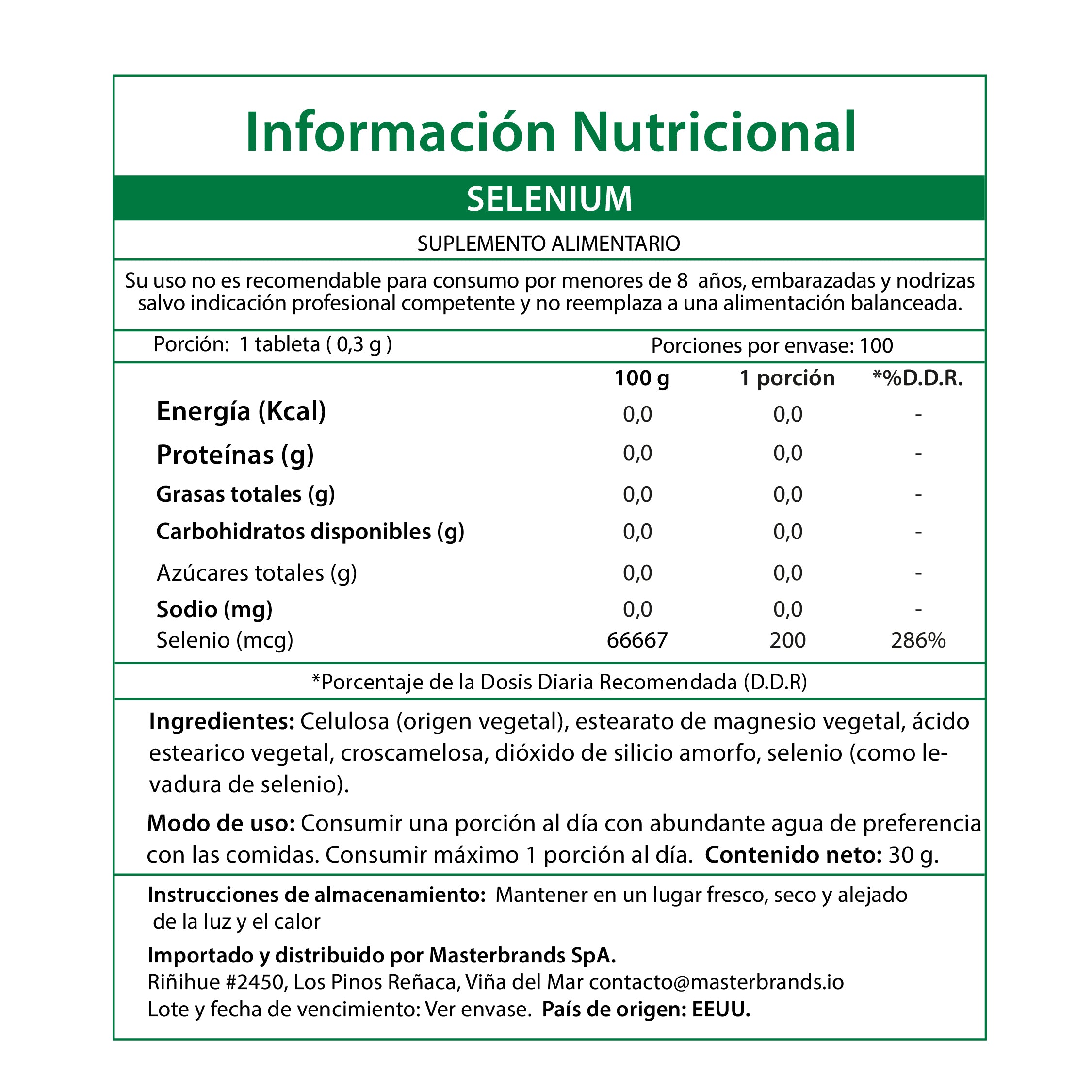 Selenio 200 Mcg - 100 Tabletas