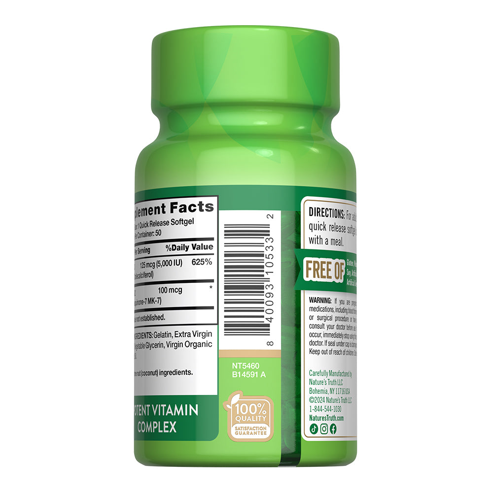 Vitamina Ultra K-2 + MK-7 +D3 - 50 Cápsulas