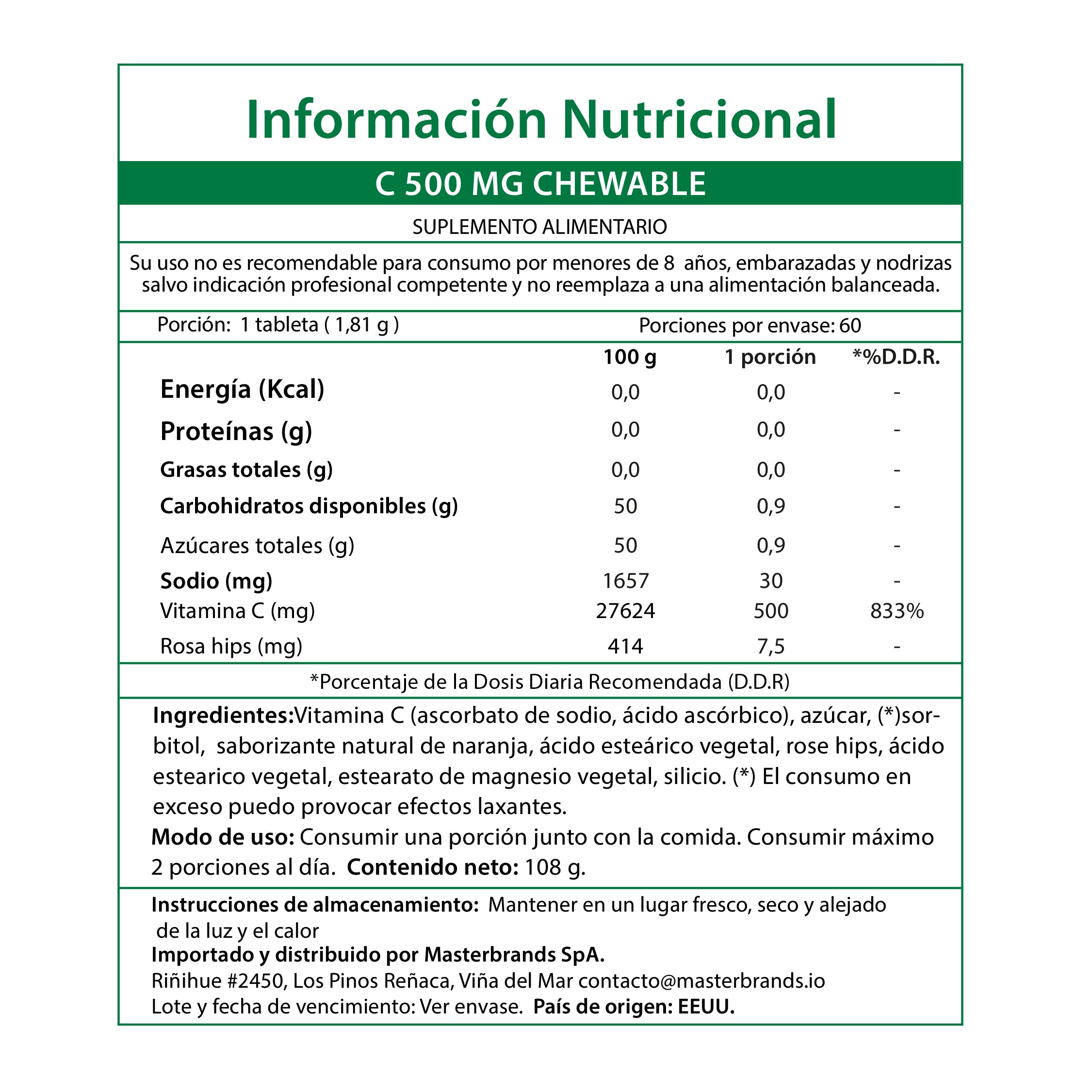 Vitamina C 1000 mg x2 comprimidos - 60 Comprimidos Masticables