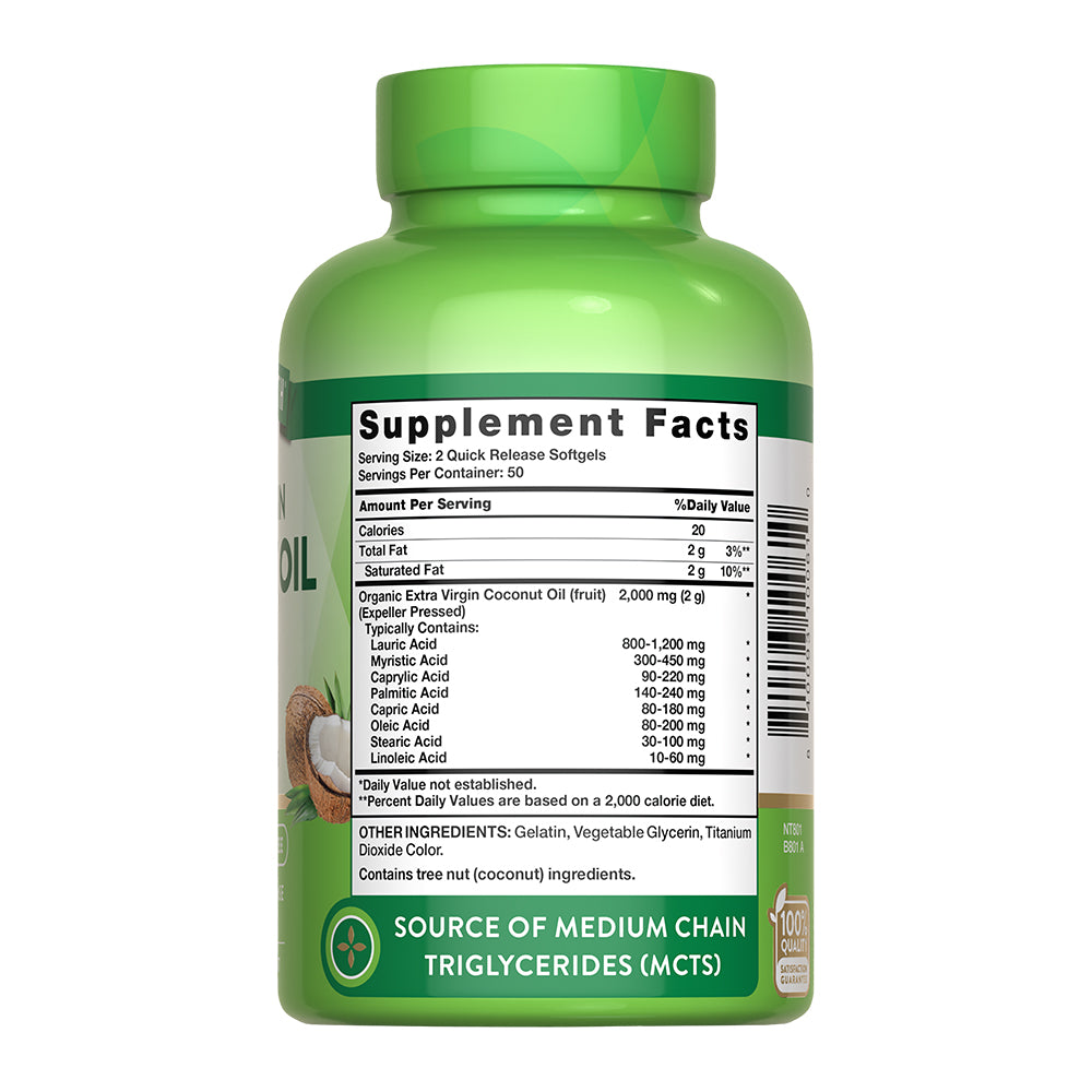 Aceite de Coco Extra Virgen 2.000 Mg - 100 Cápsulas Blandas