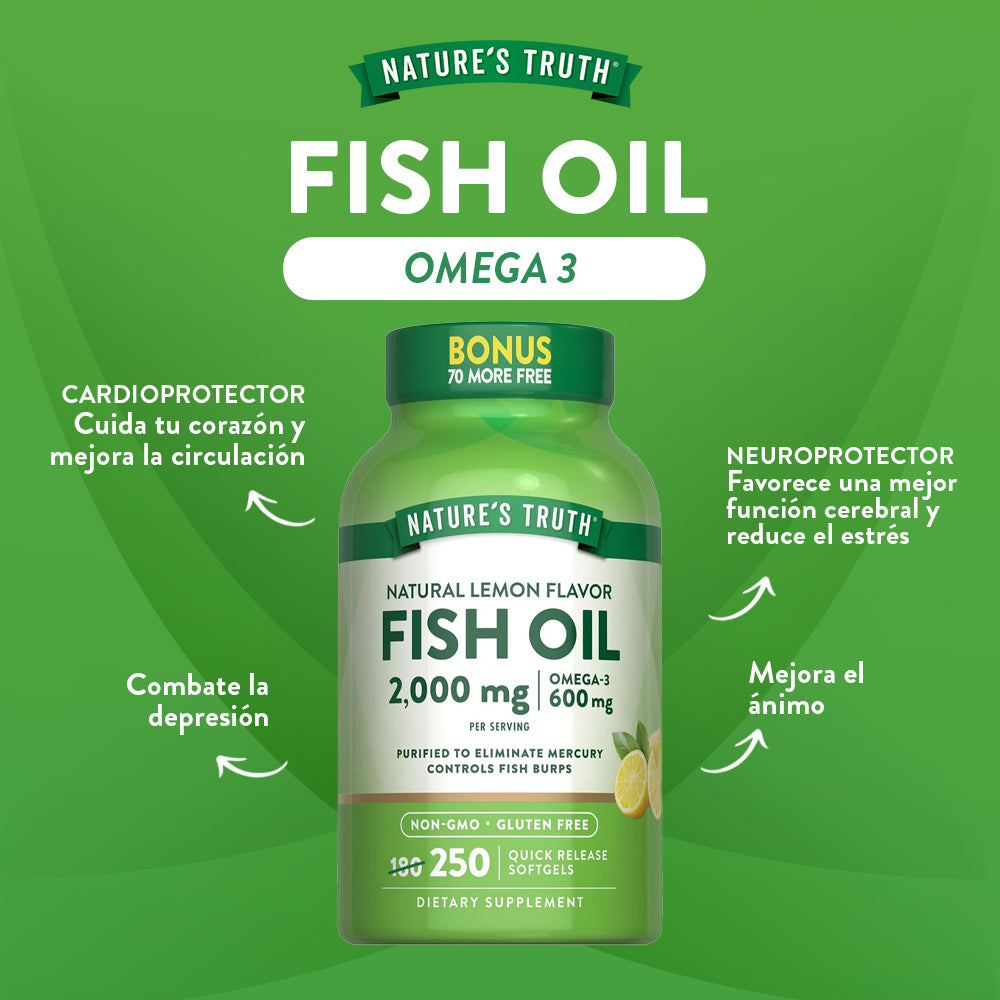 Pack x3 Omega 3 Fish Oil 2000 mg con esencia de limón - Cápsulas Blandas