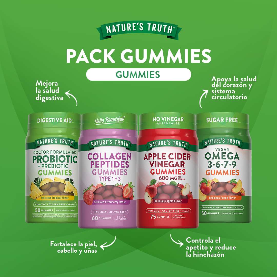 Pack Gomitas | Omega + Vinagre Manzana + Colágeno + Probióticos