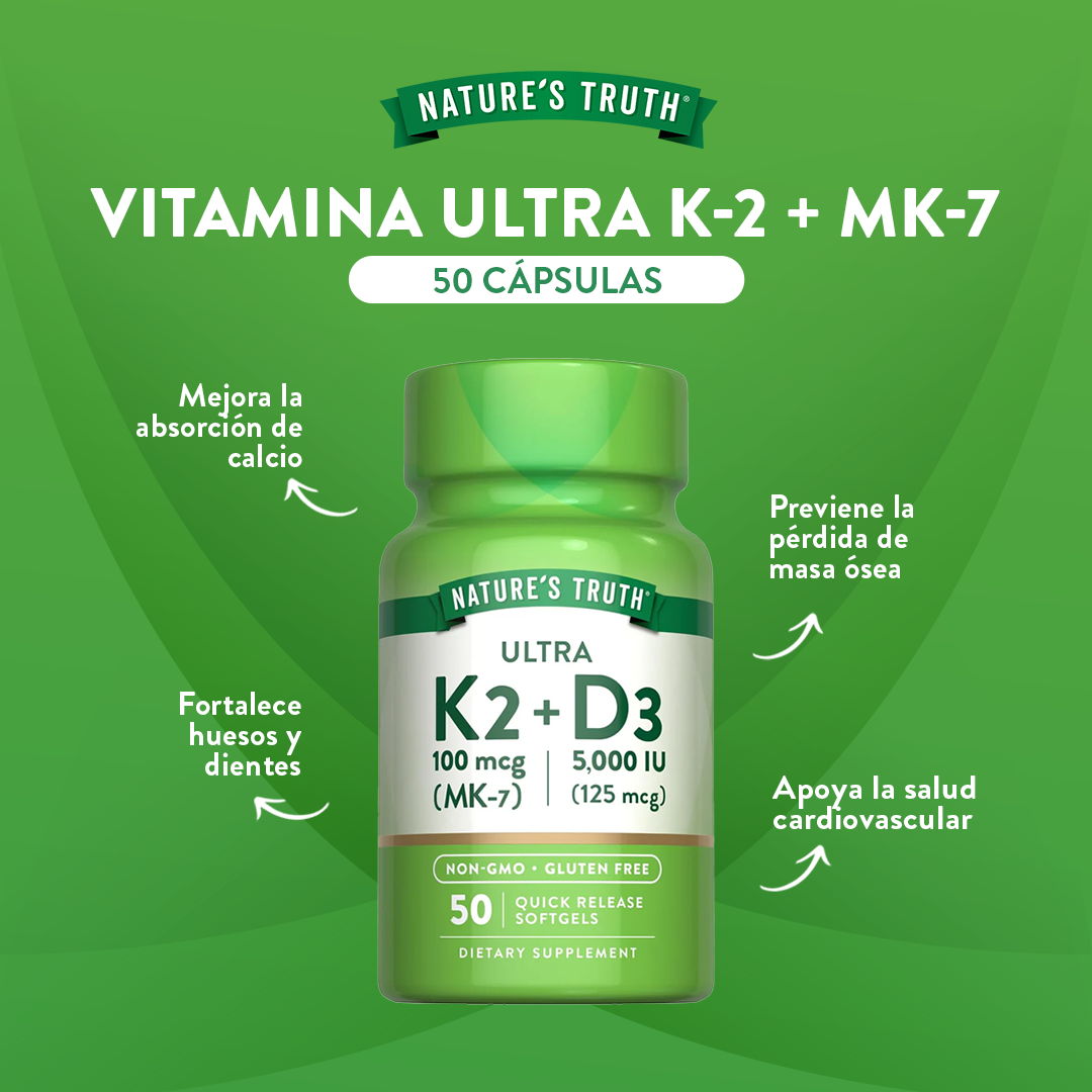 Vitamina Ultra K-2 + MK-7 +D3 - 50 Cápsulas