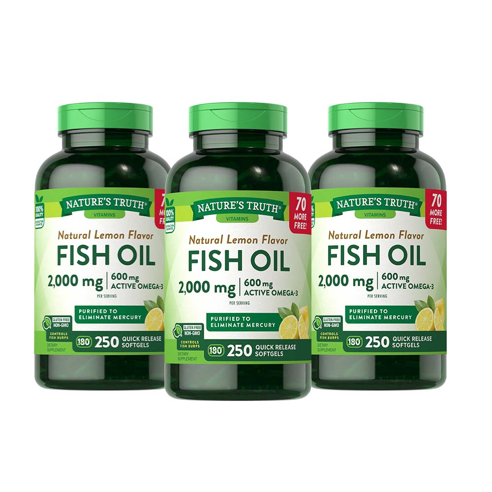 Pack x3 Omega 3 Fish Oil 2000 mg con esencia de limón - Cápsulas Blandas