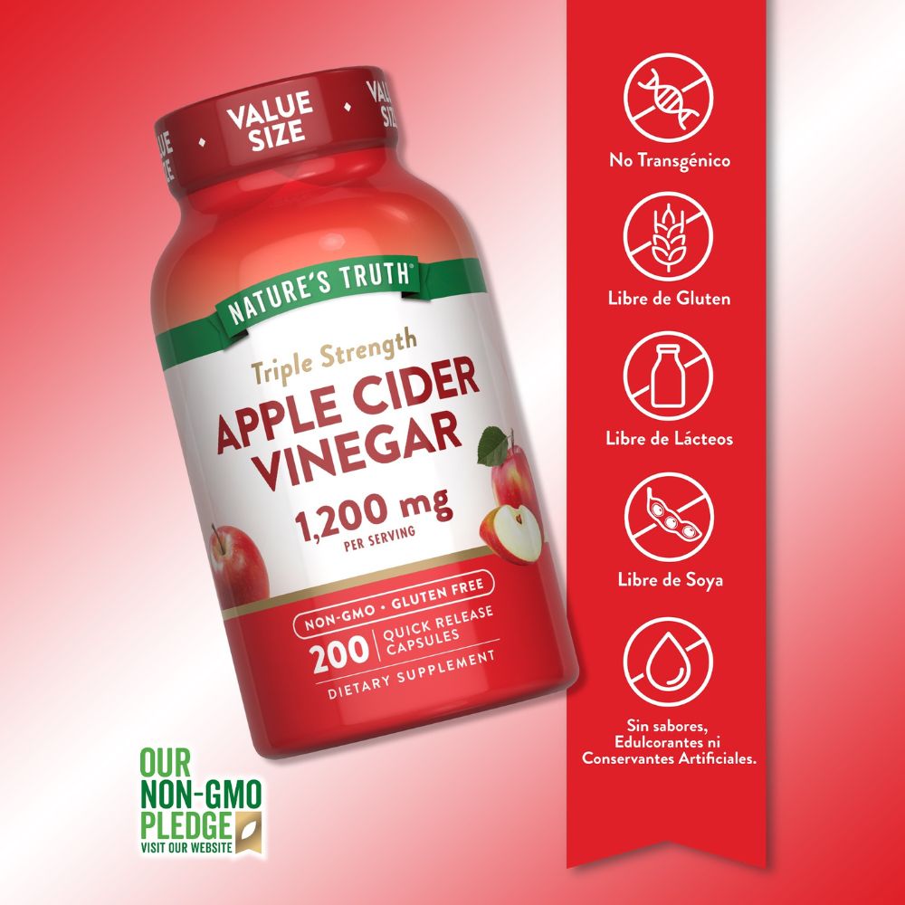 Pack 3x Vinagre de Manzana 1200 Mg - 200 Cápsulas