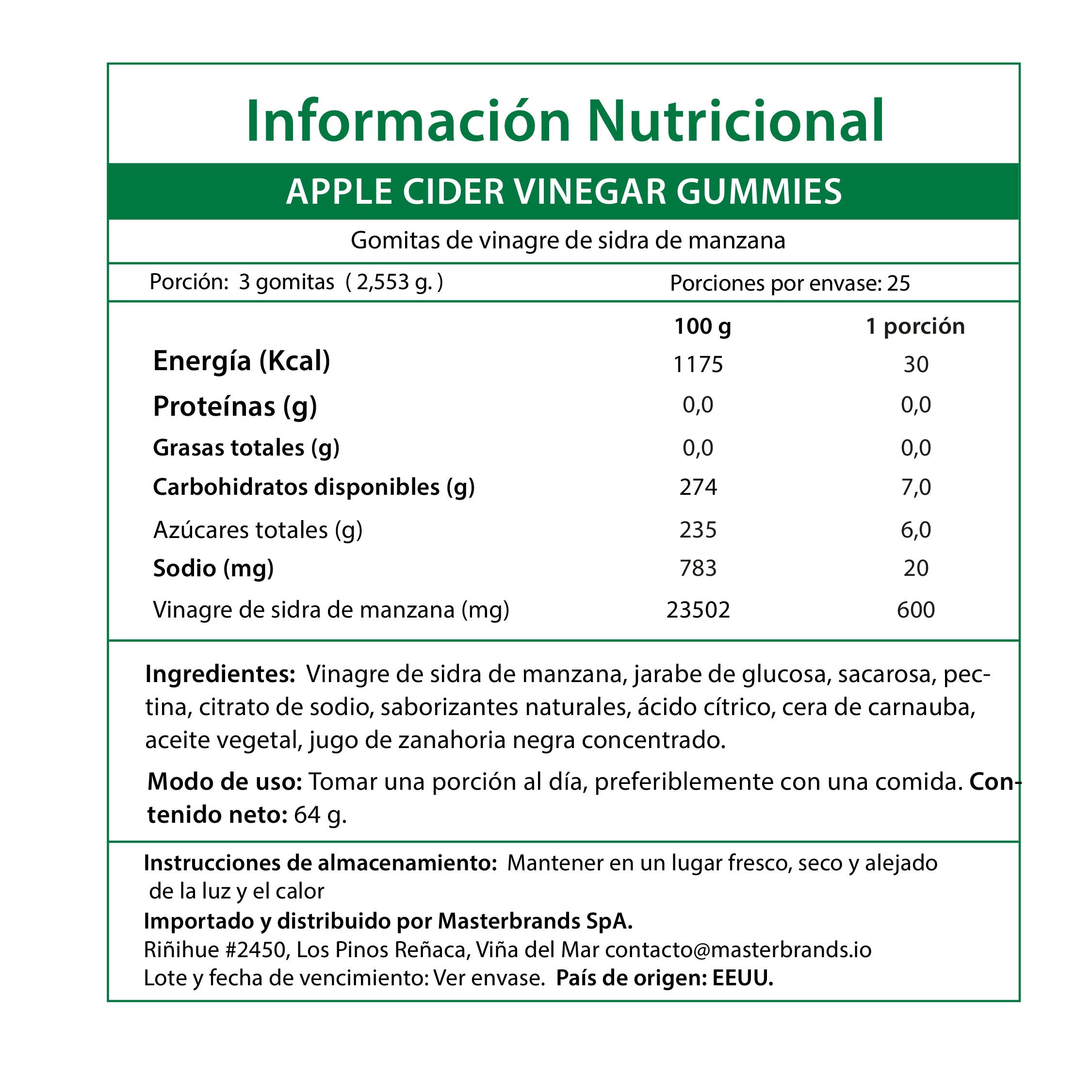 Gomitas de Vinagre de Manzana 600 Mg - 75 Gomitas Veganas