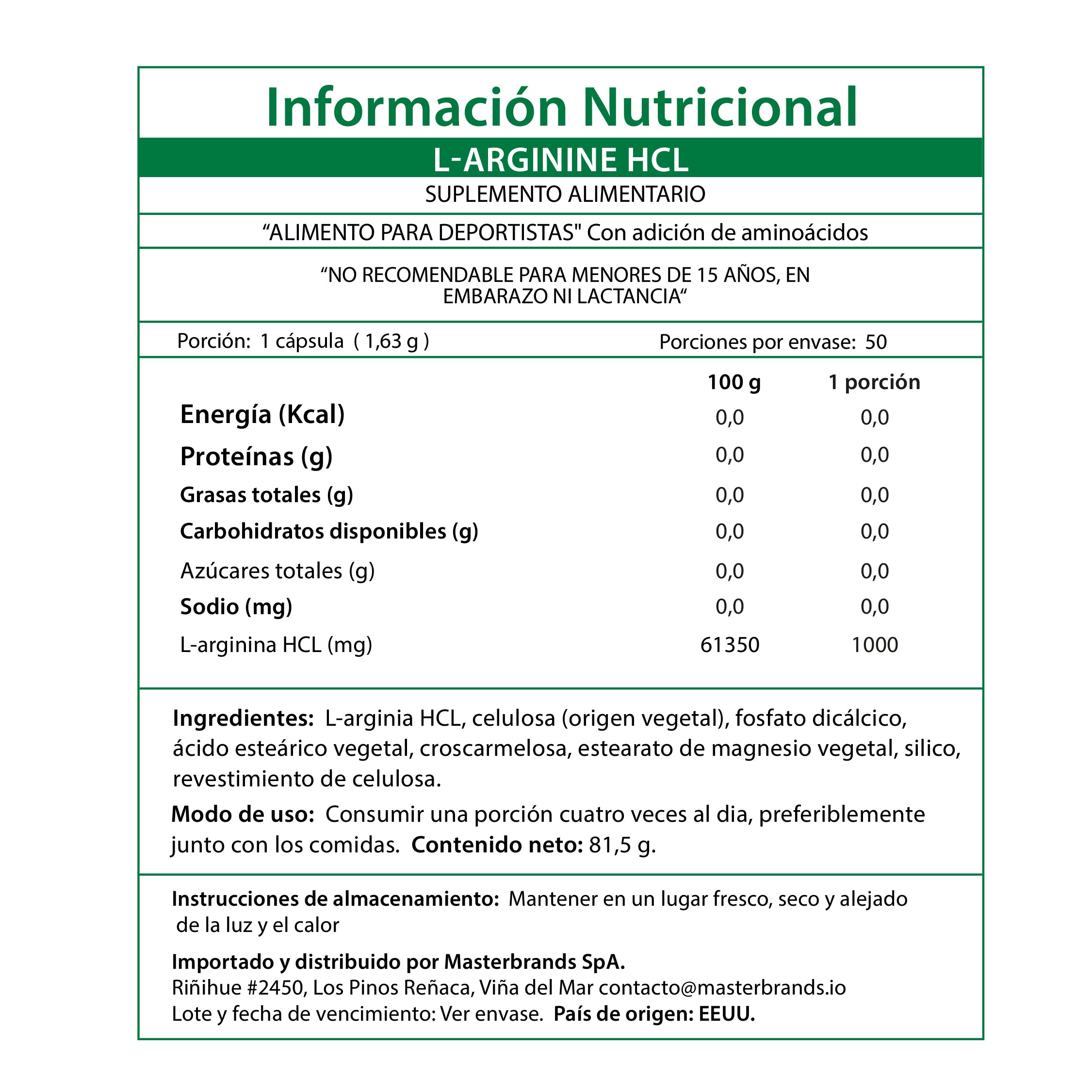 L-Arginina HCL 1000 Mg - 50 Comprimidos