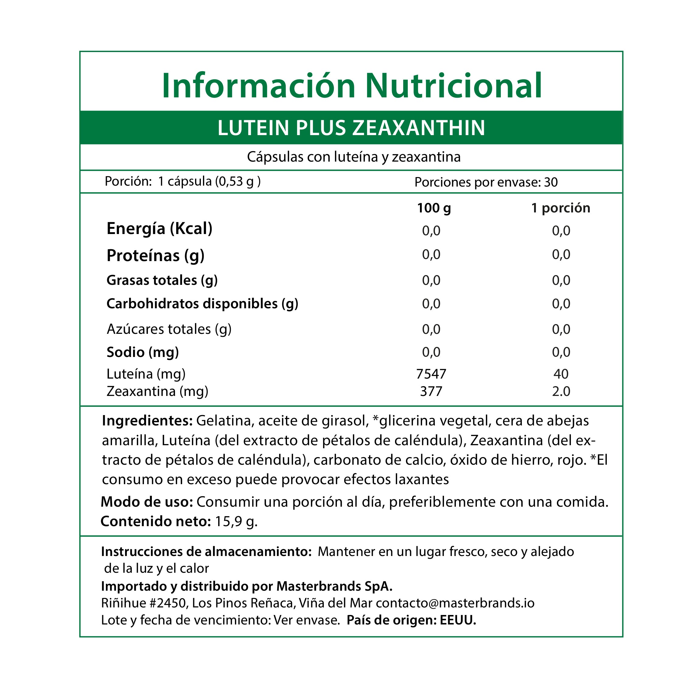 Luteina 40 mg + Zeaxantina - 30 Cápsulas Blandas