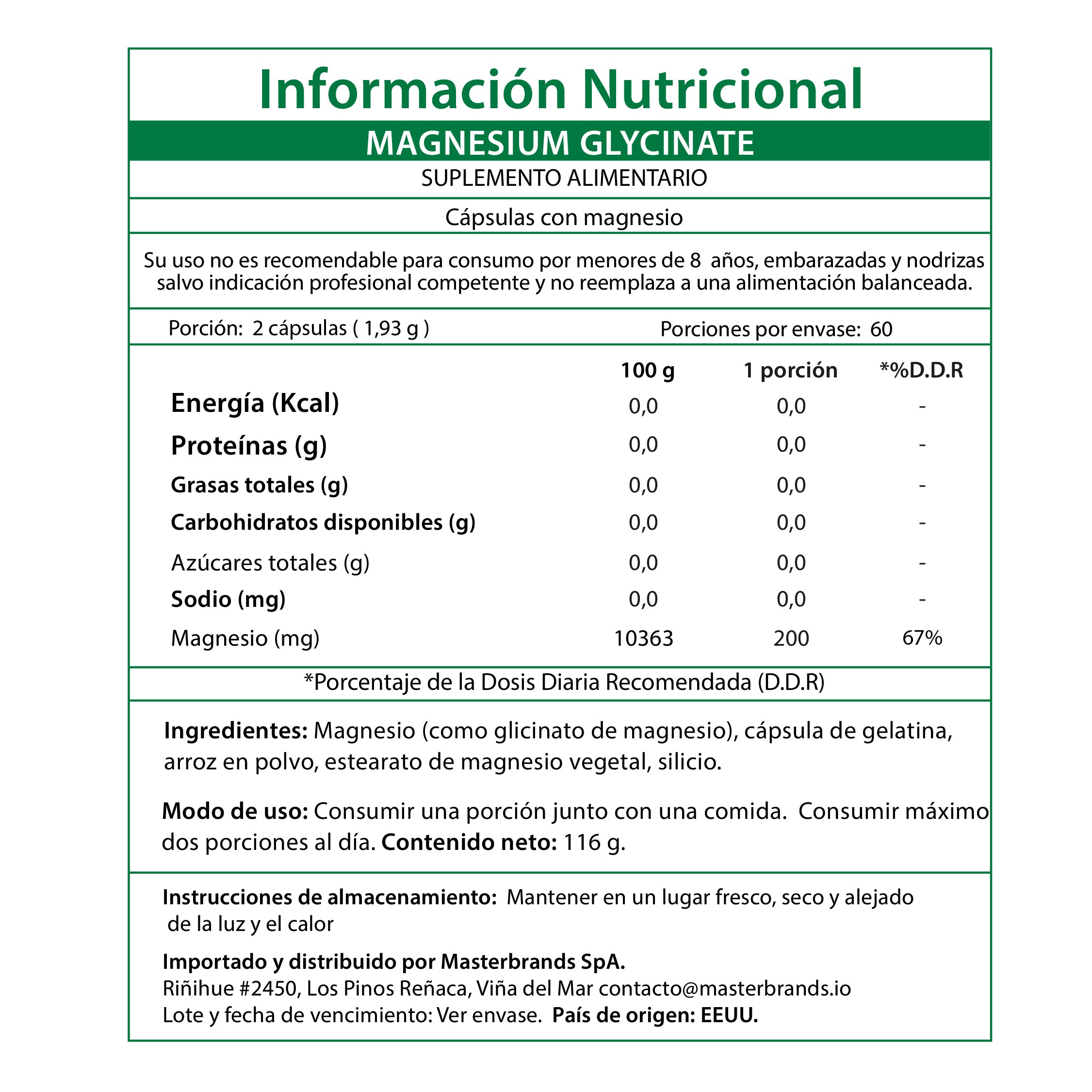Magnesio Glicinato 200 MG - Cápsulas