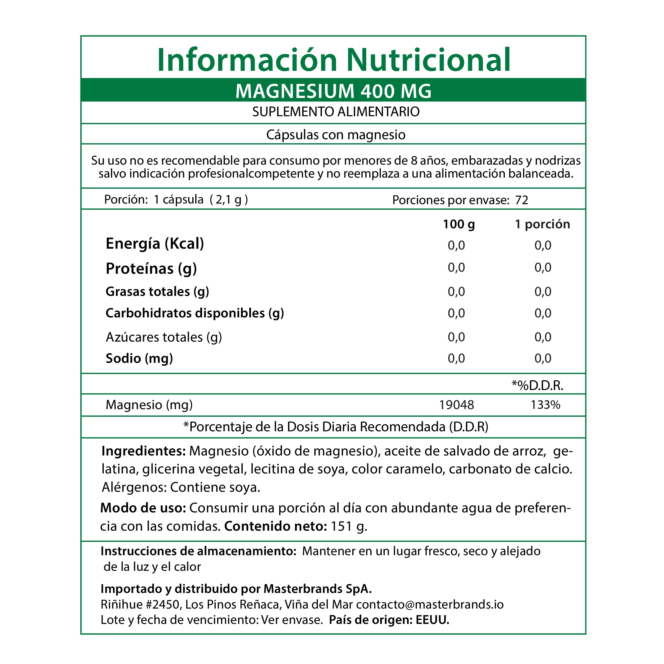 Magnesio 400 mg - 72 Cápsulas Blandas
