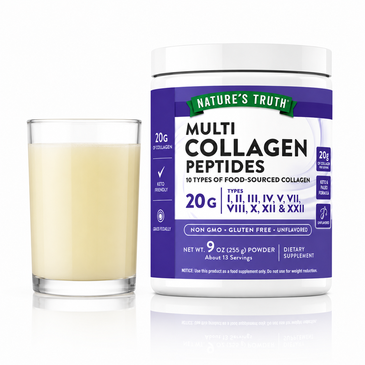 Multi Colágeno Complex Colágeno 20gr Tipo I, II, III, IV, V, VII, VIII, X, XII & XXII En Polvo - 255 Grs