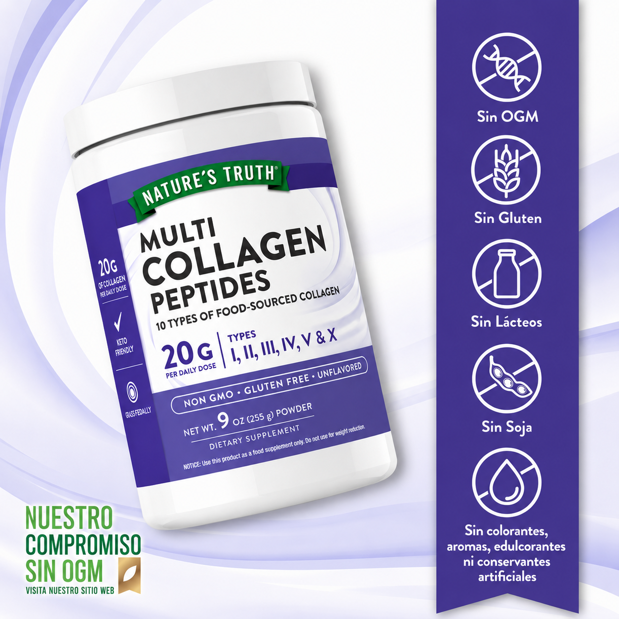 Multi Colágeno Complex Colágeno 20gr Tipo I, II, III, IV, V, VII, VIII, X, XII & XXII En Polvo - 255 Grs