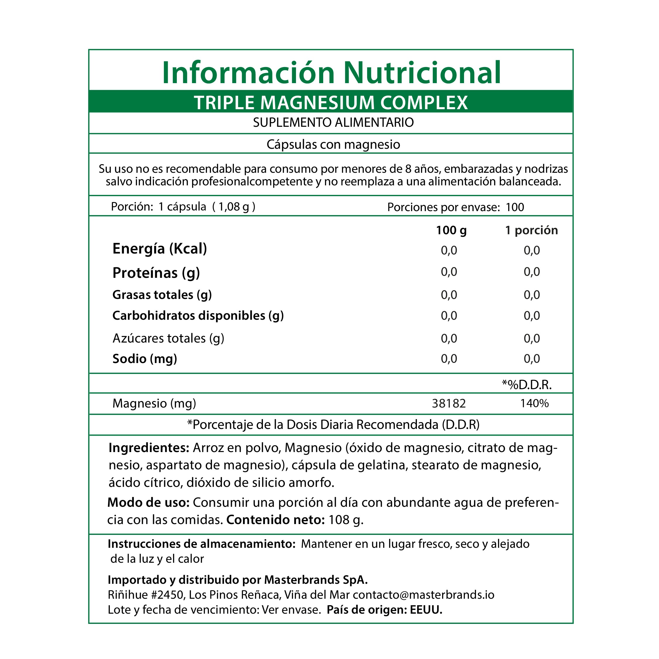 Magnesio Triple Magnesium Complex 400 Mg - 100 Cápsulas