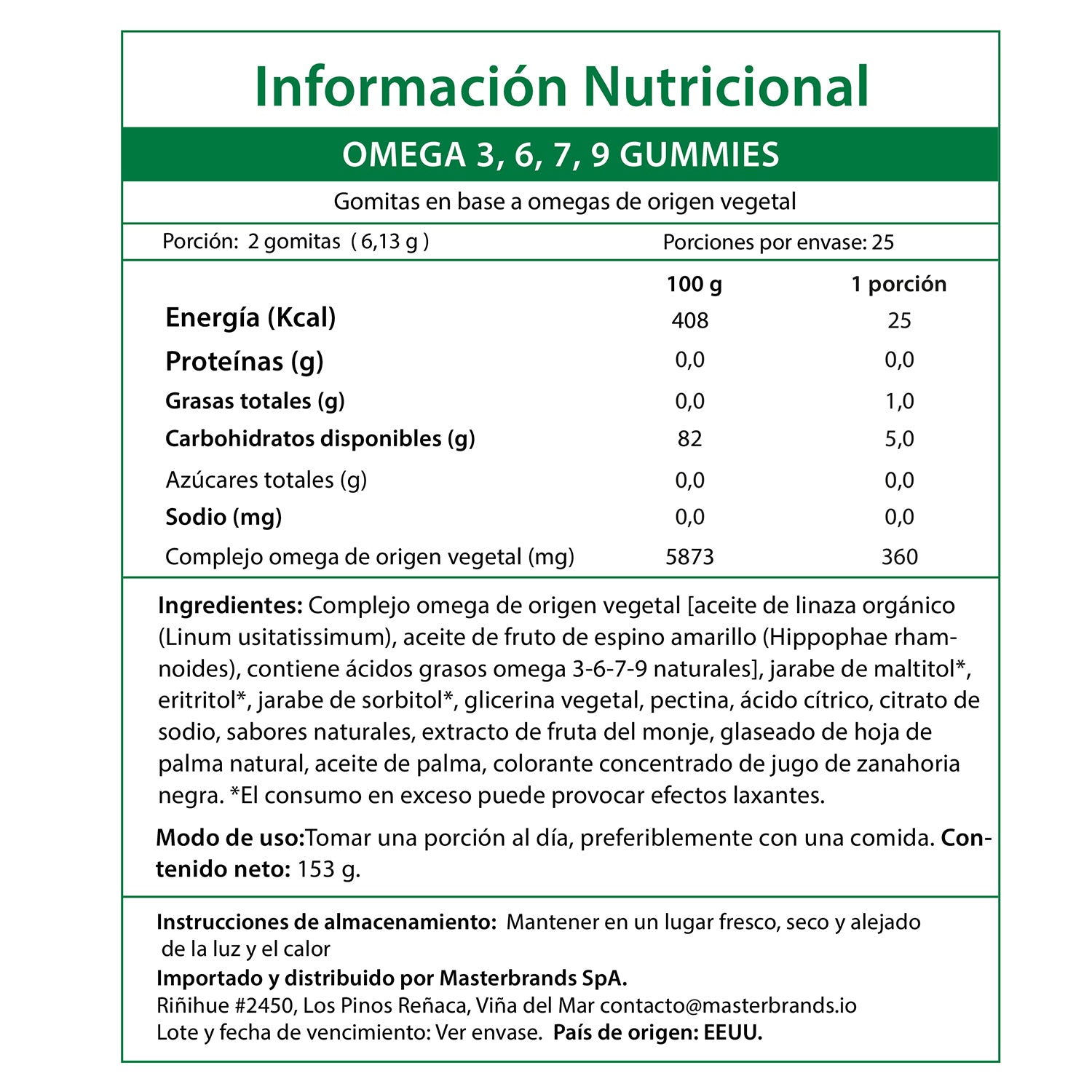 Gomitas de Omega 3-6-7-9 Vegano 360 Mg - 50 Gomitas Veganas