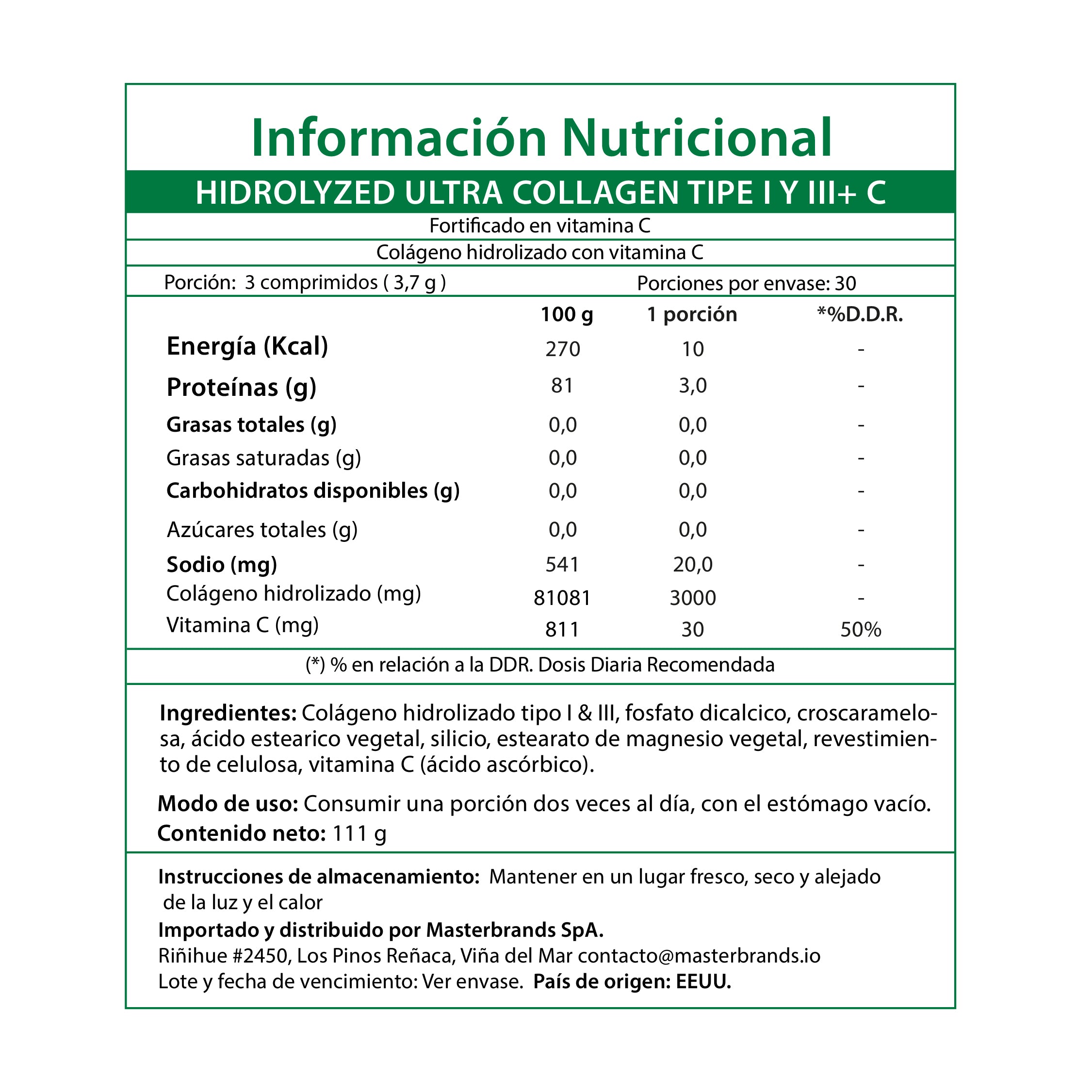 Colágeno Hidrolizado Tipo I & III con Vitamina C - 90 Comprimidos
