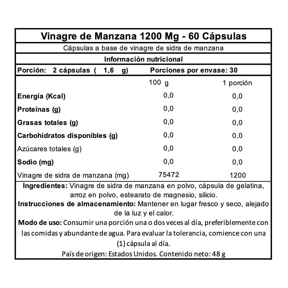 Vinagre de Manzana 1200 Mg -Cápsulas