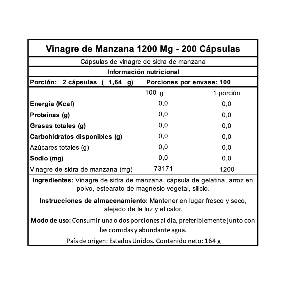 Vinagre de Manzana 1200 Mg -Cápsulas