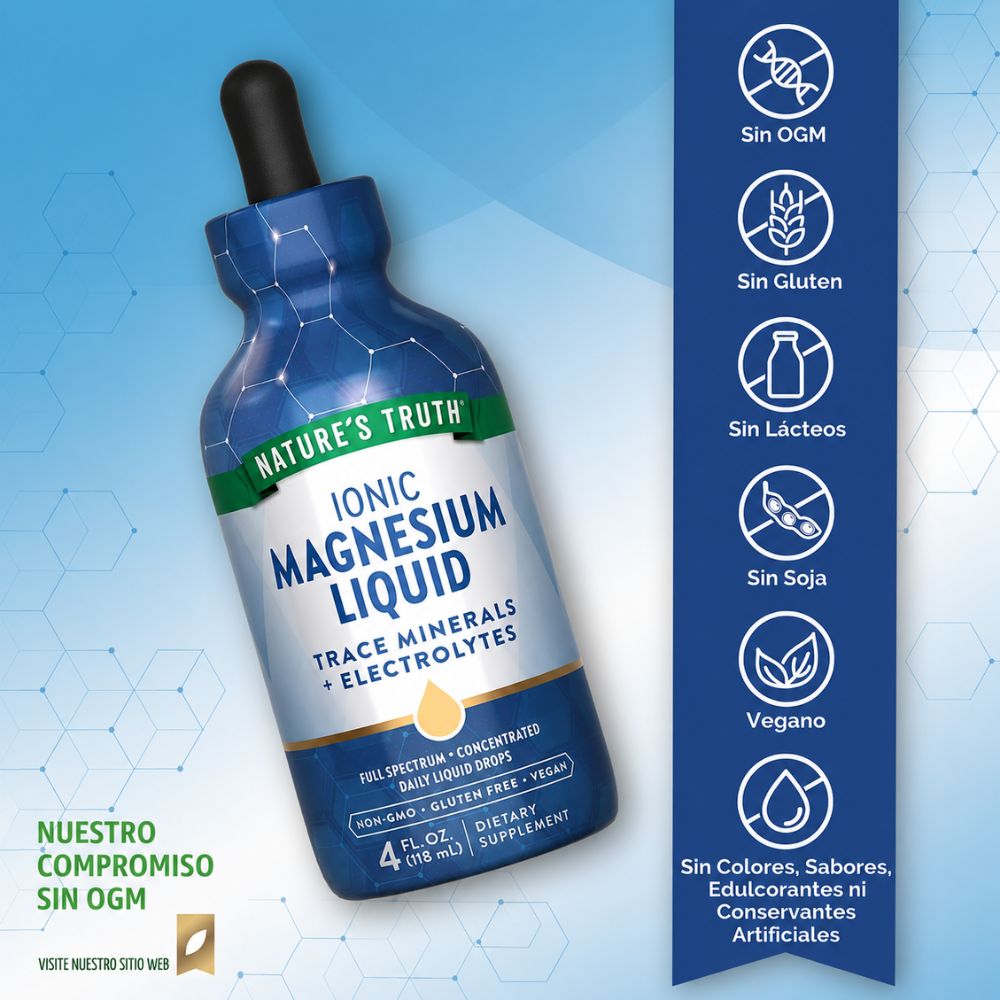 Magnesio Líquido de Alta Absorción 200 mg + Electrolitos –  Vegano y sin Gluten, 48 Porciones