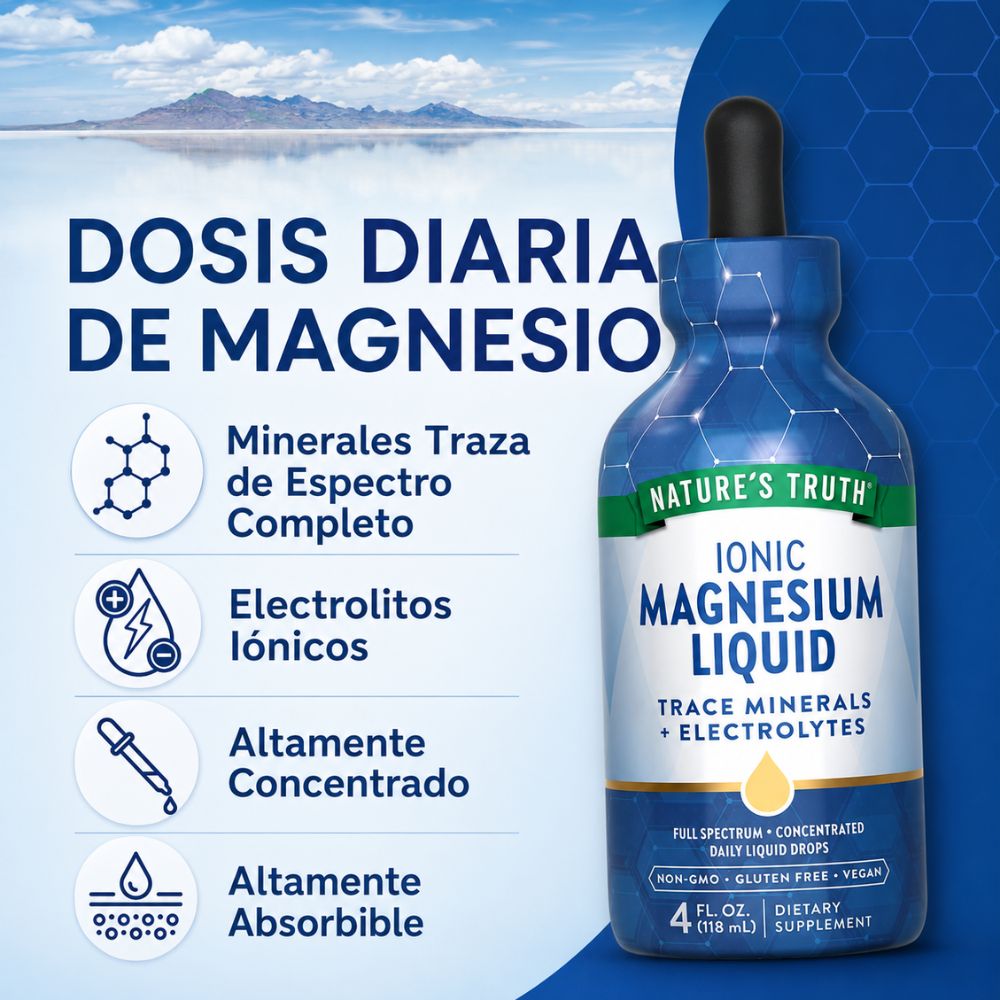 Magnesio Líquido de Alta Absorción 200 mg + Electrolitos –  Vegano y sin Gluten, 48 Porciones