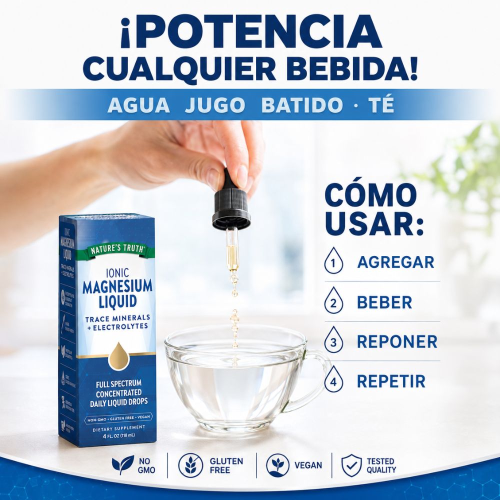 Magnesio Líquido de Alta Absorción 200 mg + Electrolitos –  Vegano y sin Gluten, 48 Porciones