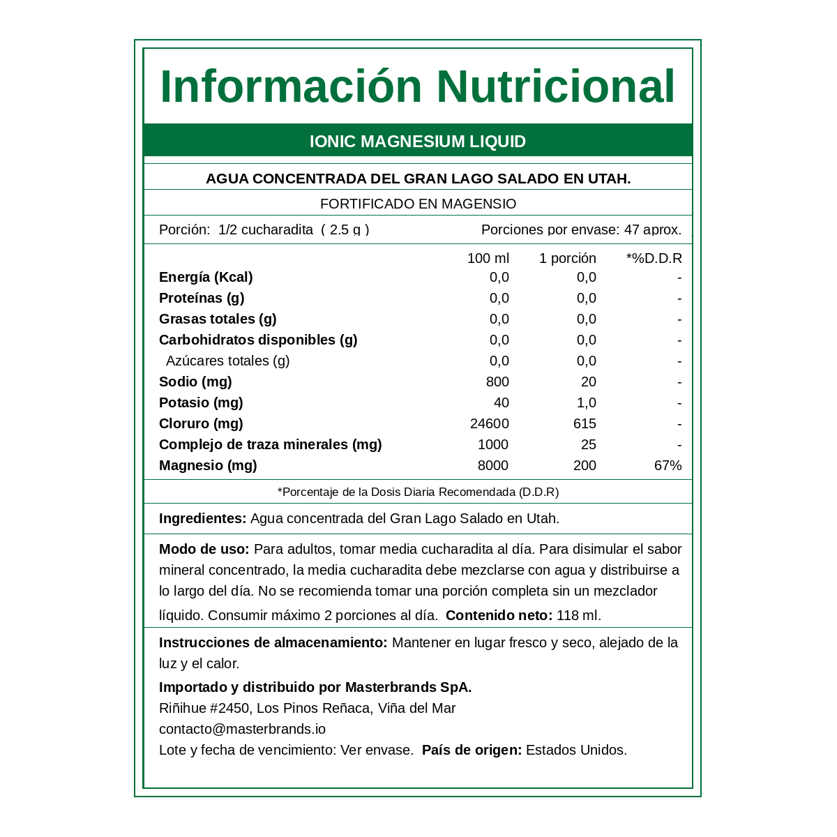 Magnesio Líquido de Alta Absorción 200 mg + Electrolitos –  Vegano y sin Gluten, 48 Porciones