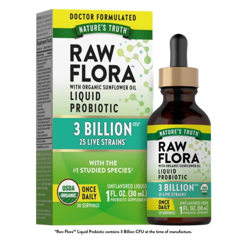 Probiótico líquido Raw Flora 3 billones + 25 cepas vivas | 30 ml - 30 servicios