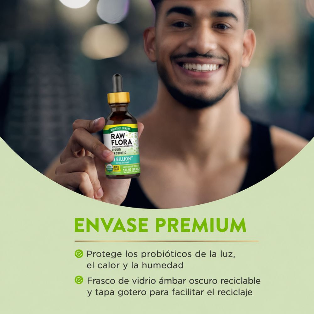 Probiótico líquido Raw Flora 3 billones + 25 cepas vivas | 30 ml - 30 servicios