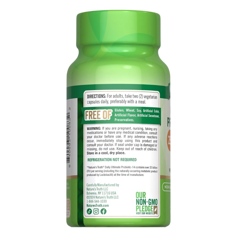 Probiótico de Alta Potencia 25.000 Millones UFC + Inulina Orgánica – Salud Intestinal para Hombres y Mujeres - 60 cápsulas