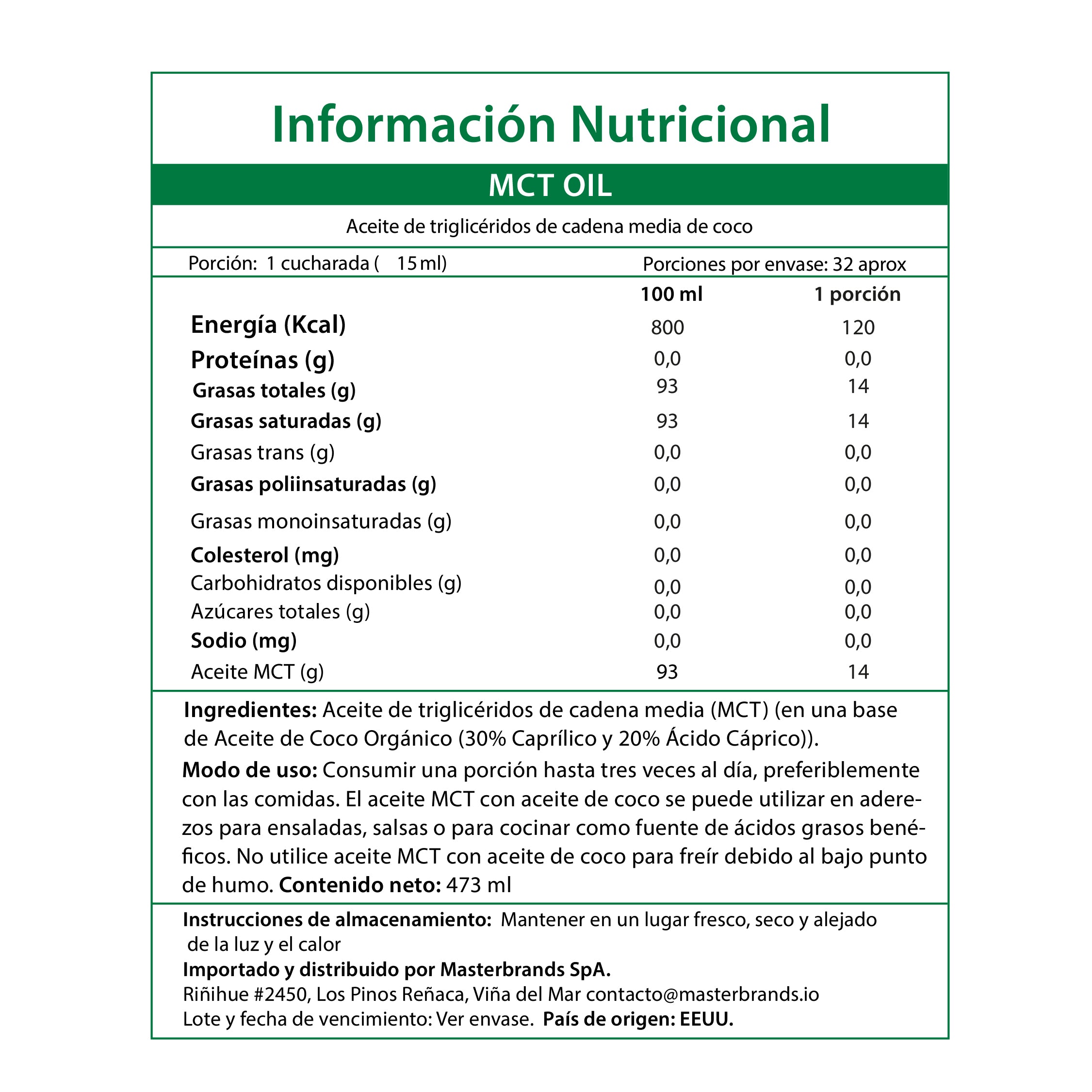 MCT Oil Líquido 14 G – 473 Ml