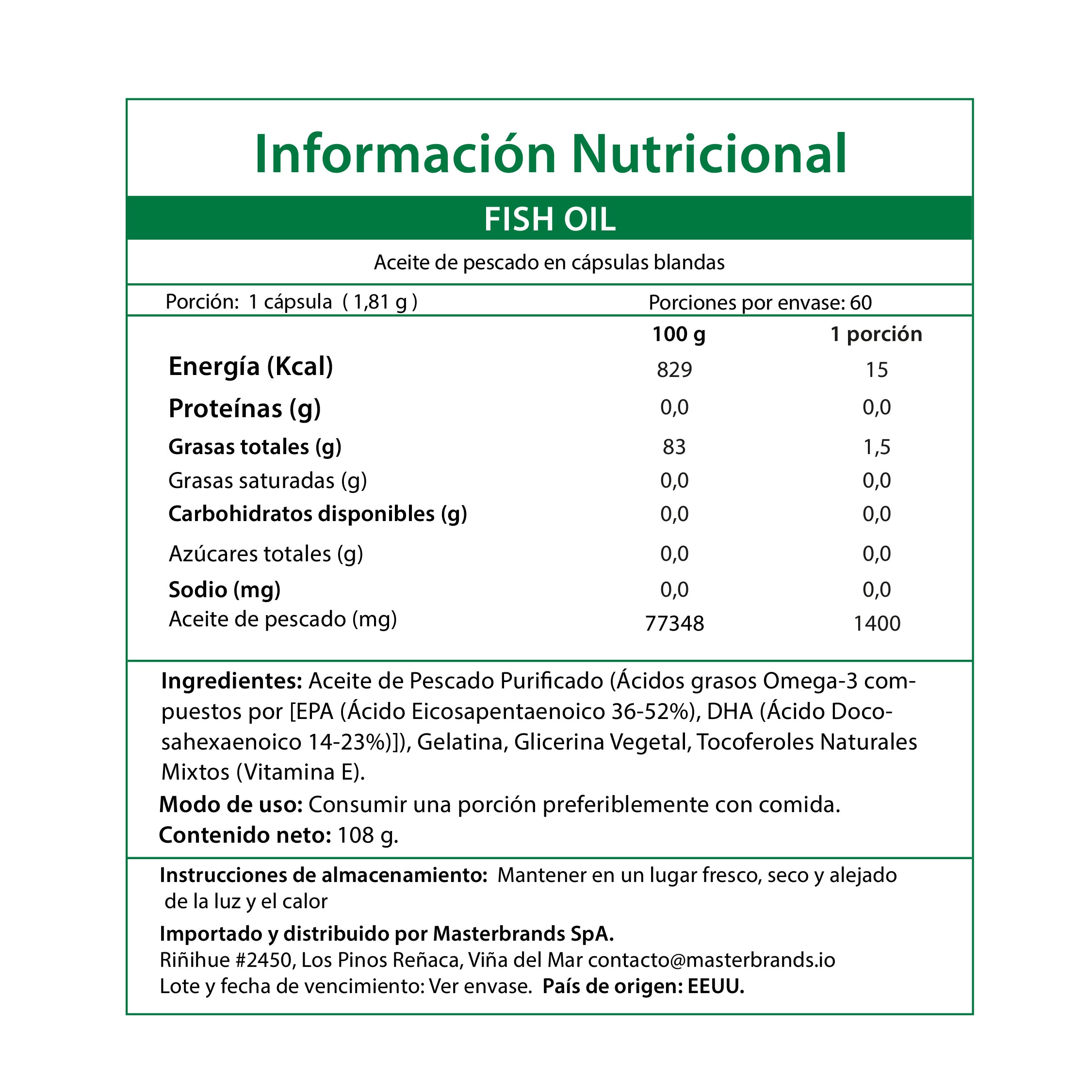 Omega 3 Fish Oil 1400 mg con esencia de limón - 60 Cápsulas Blandas