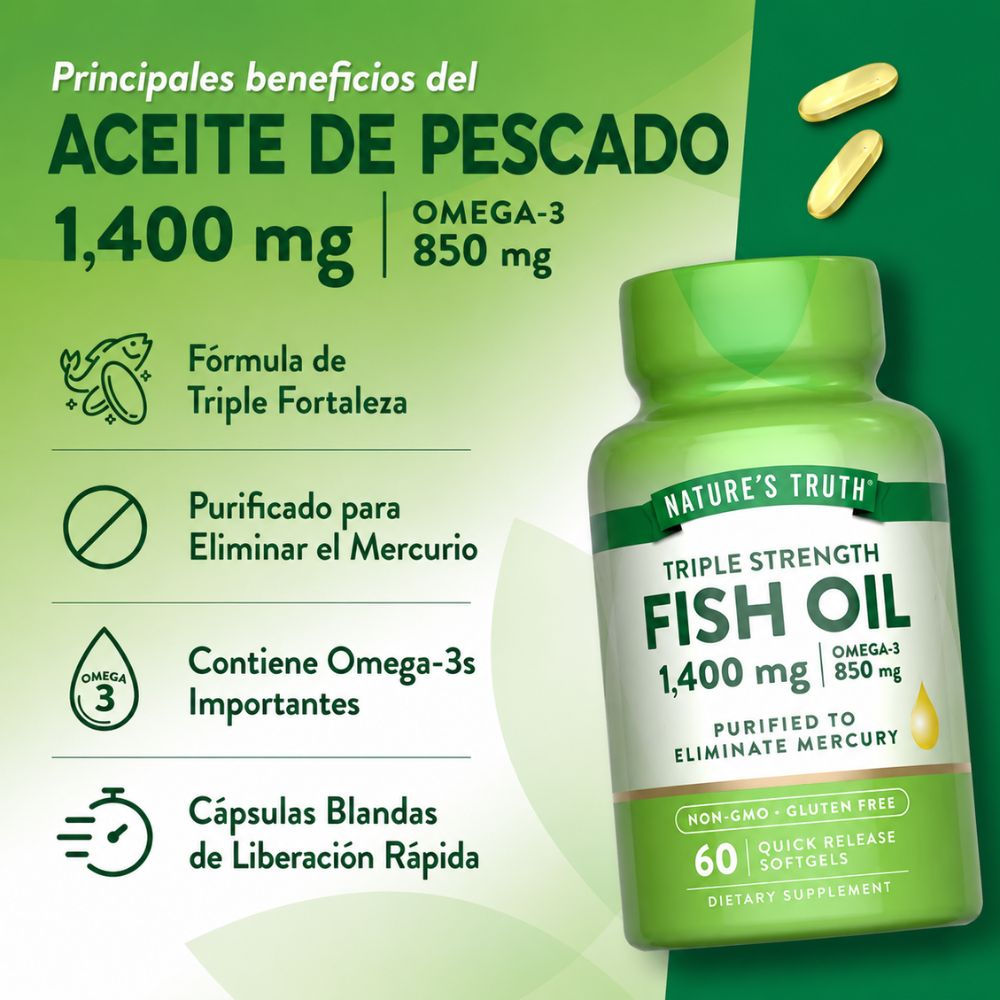 Omega 3 Fish Oil 1400 mg con esencia de limón - 60 Cápsulas Blandas