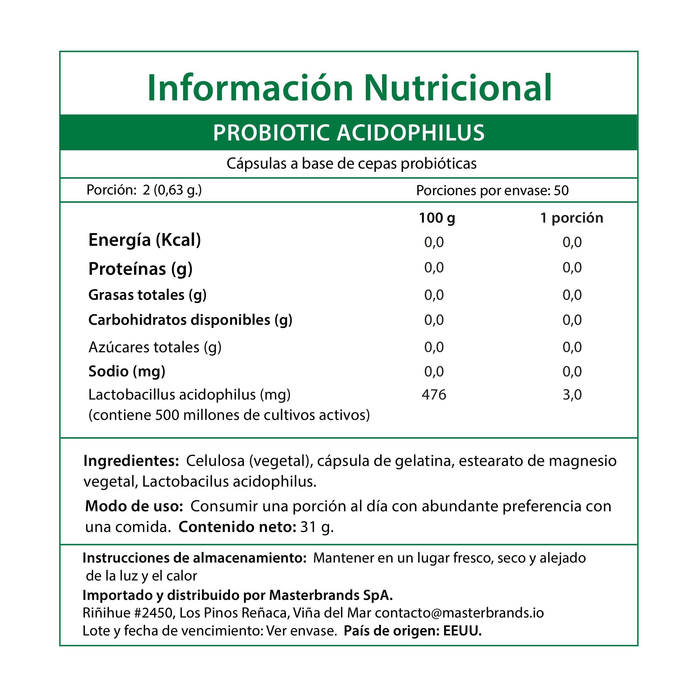 Probióticos Acidophilus - 100 Cápsulas