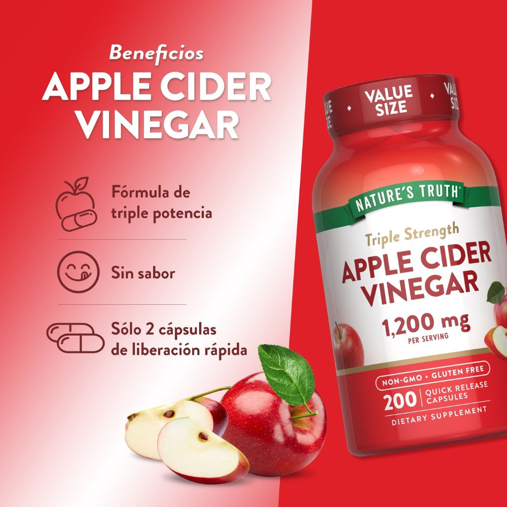Pack 3x Vinagre de Manzana 1200 Mg - 200 Cápsulas