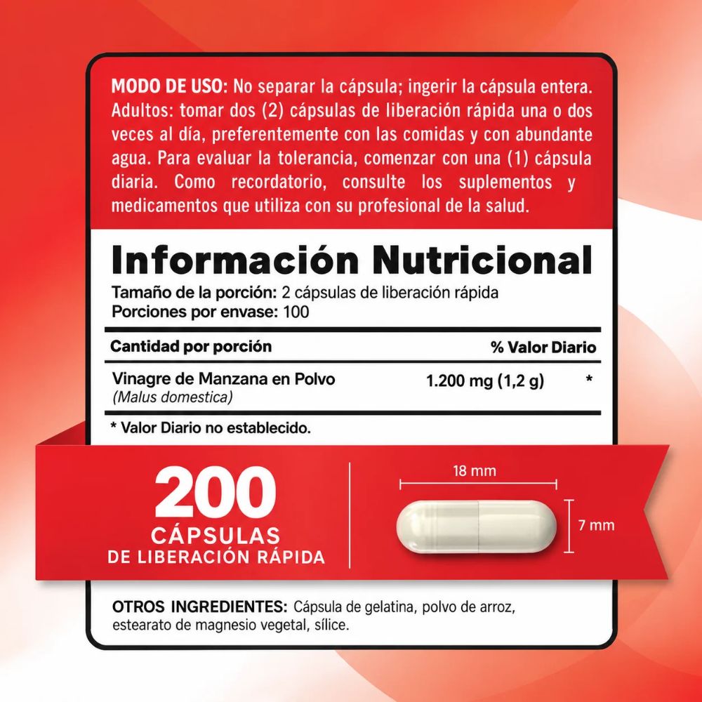 Pack 3x Vinagre de Manzana 1200 Mg - 200 Cápsulas | 10 meses