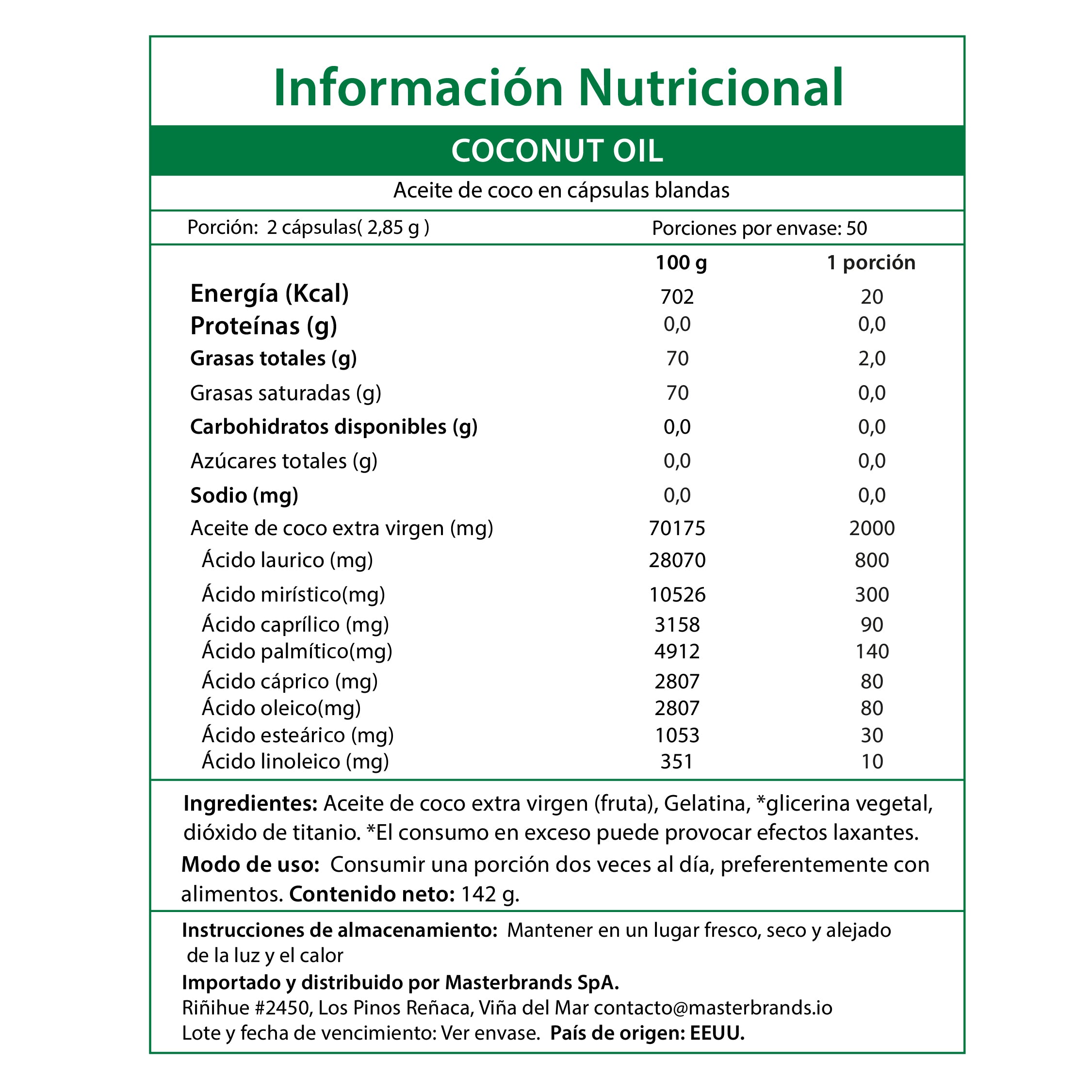 Aceite de Coco Extra Virgen 2.000 Mg - 100 Cápsulas Blandas